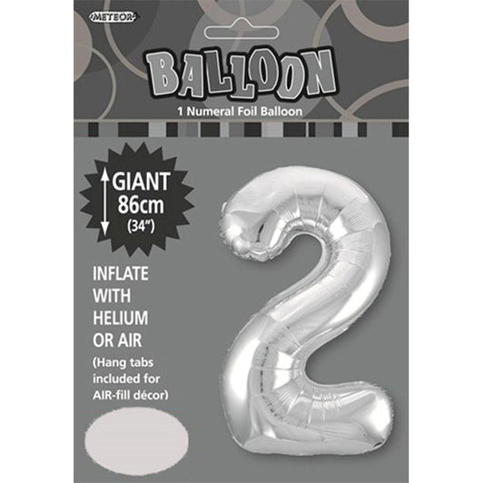 Silver "2" Numeral Foil Balloon (86cm)