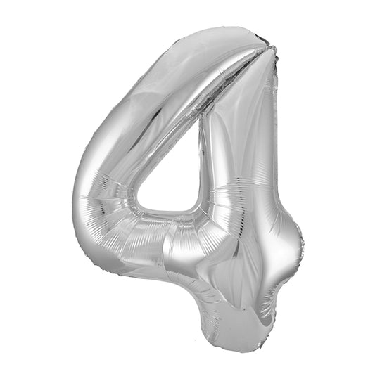 Silver "4" Numeral Foil Balloon (86cm)