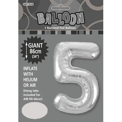 Silver "5" Numeral Foil Balloon (86cm)