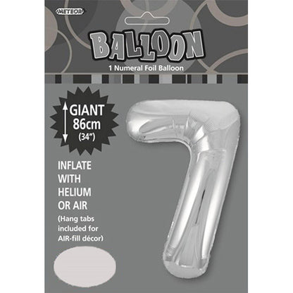 Silver "7" Numeral Foil Balloon (86cm)