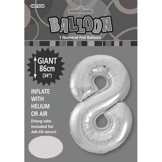 Silver "8" Numeral Foil Balloon (86cm)