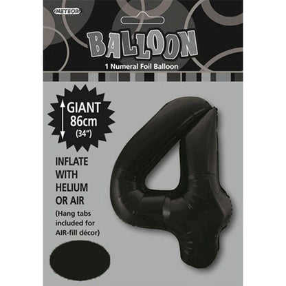 Black "4" Numeral Foil Balloon (86cm)