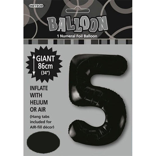 Black "5" Numeral Foil Balloon (86cm)