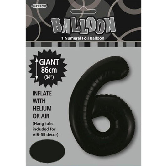 Black "6" Numeral Foil Balloon (86cm)