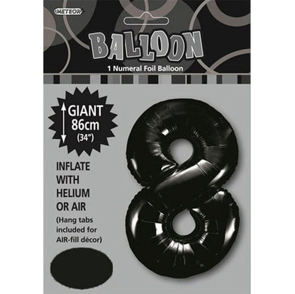 Black "8" Numeral Foil Balloon (86cm)