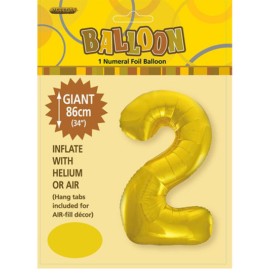 Gold "2" Numeral Foil Balloon (86cm)