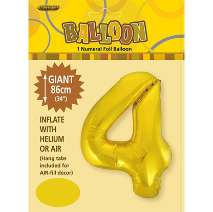 Gold "4" Numeral Foil Balloon (86cm)