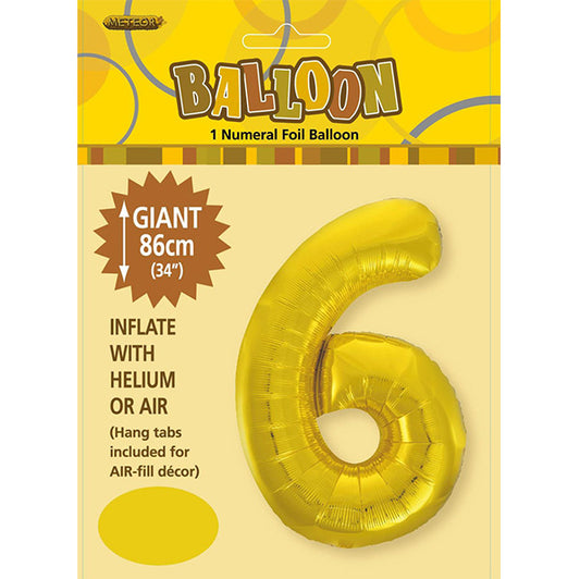 Gold "6" Numeral Foil Balloon (86cm)