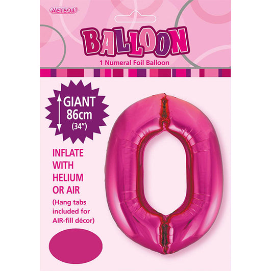 Hot Pink "0" Numeral Foil Balloon (86cm)