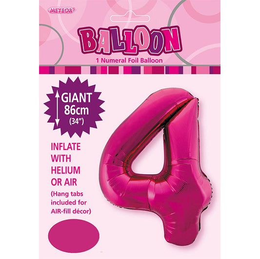 Hot Pink "4" Numeral Foil Balloon (86cm)