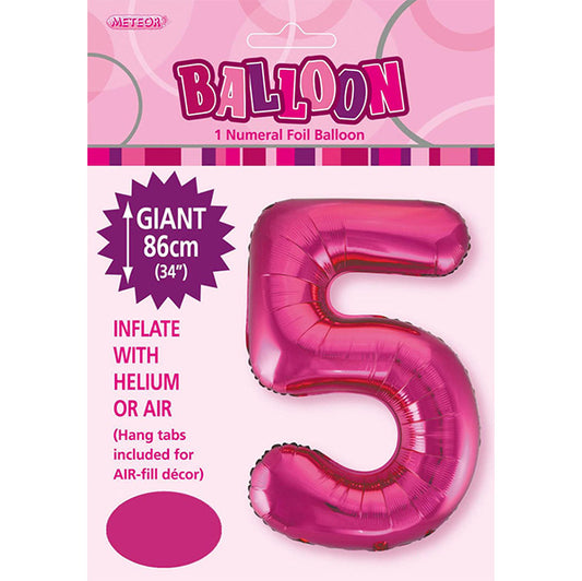 Hot Pink "5" Numeral Foil Balloon (86cm)