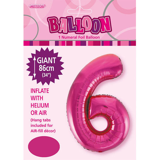 Hot Pink "6" Numeral Foil Balloon (86cm)