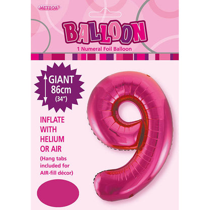 Hot Pink "9" Numeral Foil Balloon (86cm)