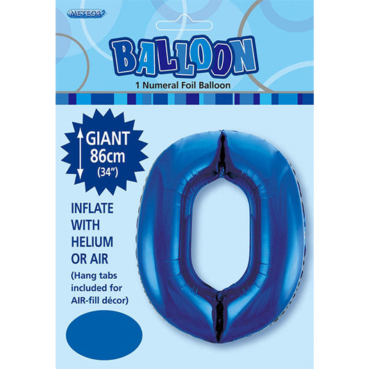 Royal Blue "0" Numeral Foil Balloon (86cm)