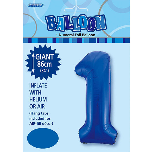 Royal Blue "1" Numeral Foil Balloon (86cm)