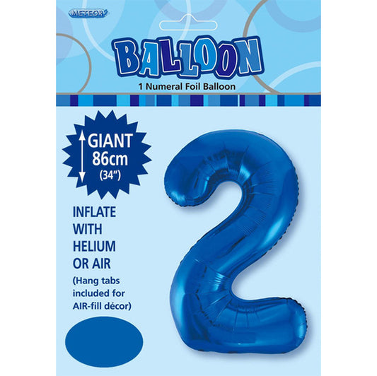 Royal Blue "2" Numeral Foil Balloon (86cm)