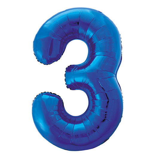 Royal Blue "3" Numeral Foil Balloon (86cm)