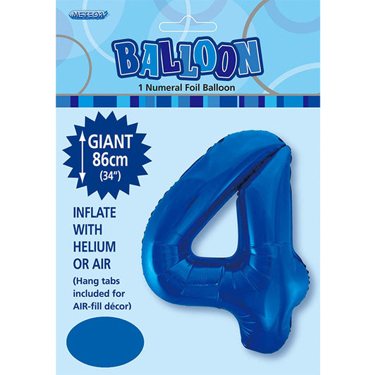 Royal Blue "4" Numeral Foil Balloon (86cm)