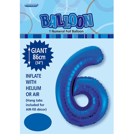 Royal Blue "6" Numeral Foil Balloon (86cm)