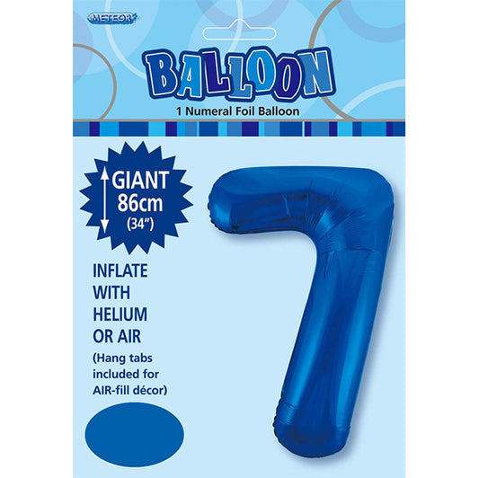 Royal Blue "7" Numeral Foil Balloon (86cm)