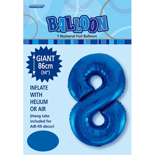 Royal Blue "8" Numeral Foil Balloon (86cm)