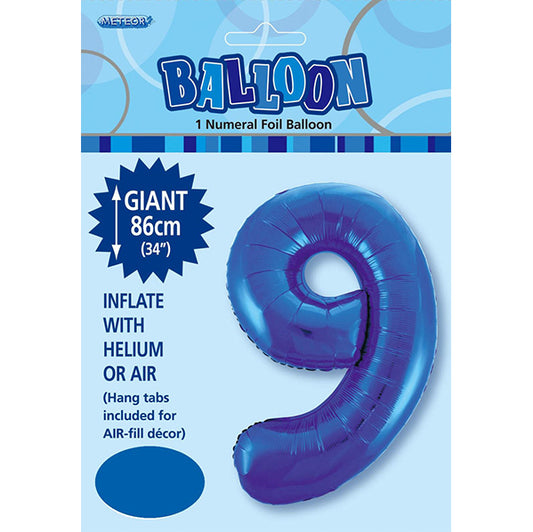 Royal Blue "9" Numeral Foil Balloon (86cm)