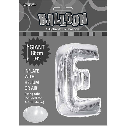 Silver "E" Letter Foil Balloon (86cm)