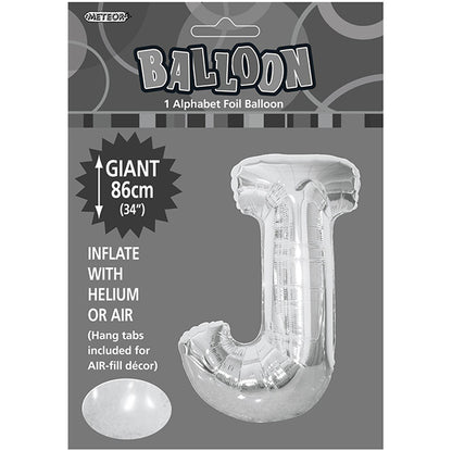 Silver "J" Letter Foil Balloon (86cm)