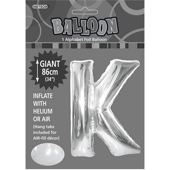 Silver "K" Letter Foil Balloon (86cm)