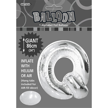 Silver "Q" Letter Foil Balloon (86cm)