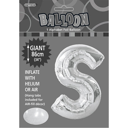 Silver "S" Letter Foil Balloon (86cm)