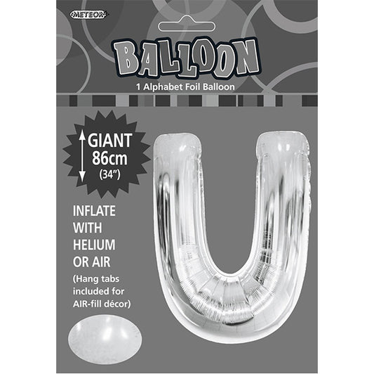 Silver "U" Letter Foil Balloon (86cm)