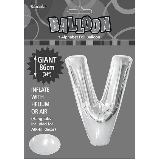 Silver "V" Letter Foil Balloon (86cm)