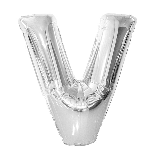 Silver "V" Letter Foil Balloon (86cm)