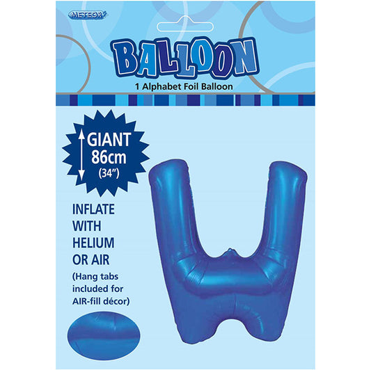 Royal Blue "W" Letter Foil Balloon (86cm)