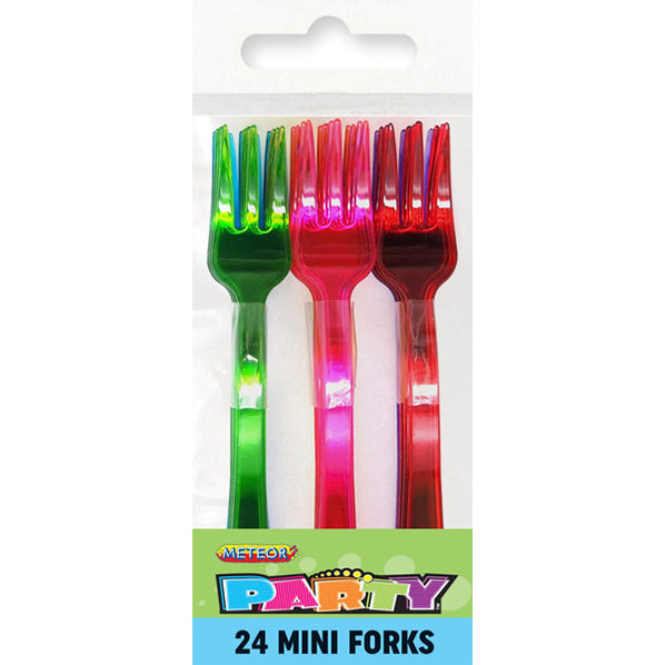 Mini Plastic Forks - Assorted Colours (Pack of 24)