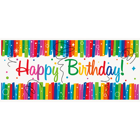 Rainbow Ribbons "Happy Birthday" Giant Wall Banner - 1.52m