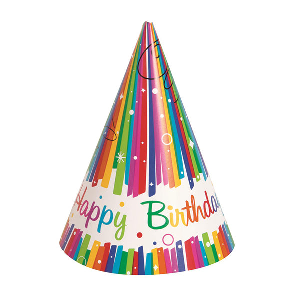 Party Hats - Rainbow Ribbons (Pack of 8)