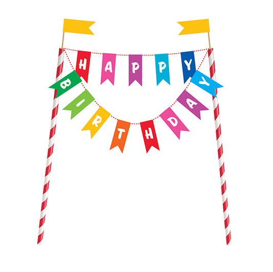 Rainbow Ribbons "Happy Birthday" Bunting Cake Topper