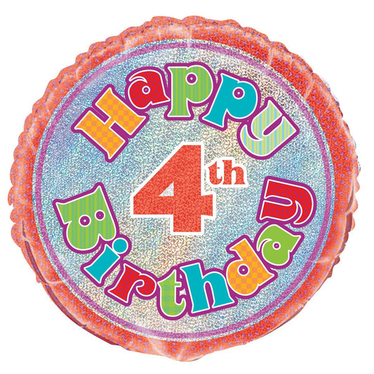 4th Birthday Foil Prismatic Balloon 45cm - The Party Marketplace