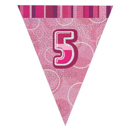 "5" Glitz Pink Flag Banner - 2.74m - The Party Marketplace