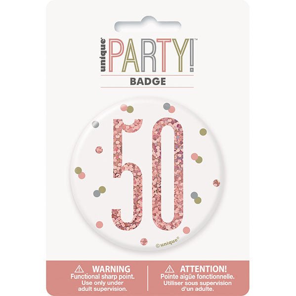 "50" Badge - Glitz Rose Gold - The Party Marketplace