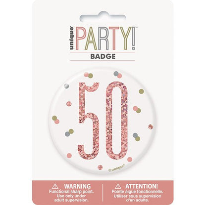 "50" Badge - Glitz Rose Gold - The Party Marketplace