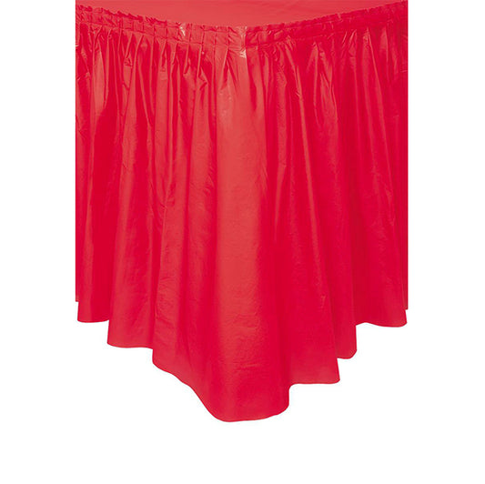 Ruby Red Plastic Tableskirt 73cm x 4.3m