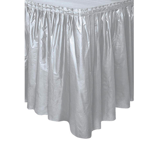 Silver Plastic Tableskirt 73cm x 4.3m