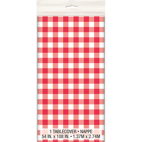 Red Gingham Printed Tablecover 137cm x 274cm