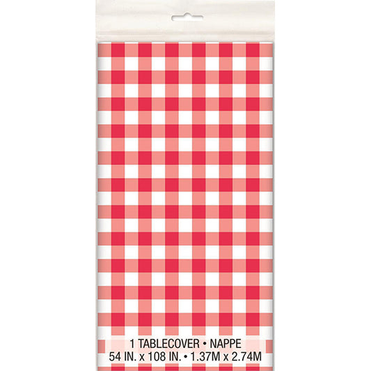 Red Gingham Printed Tablecover 137cm x 274cm