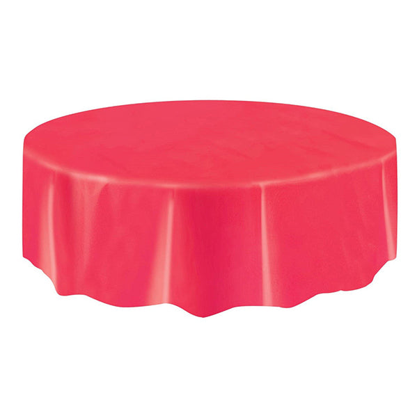 Ruby Red Round Plastic Tablecover 213cm