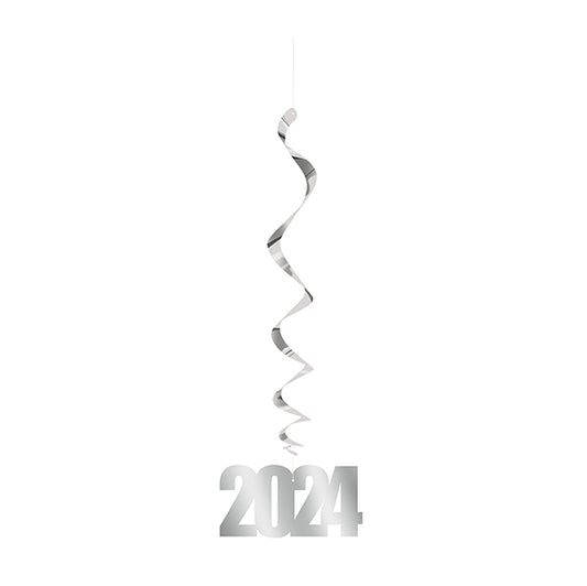 "2024" Foil Hanging Swirl Decorations (Pack of 3)