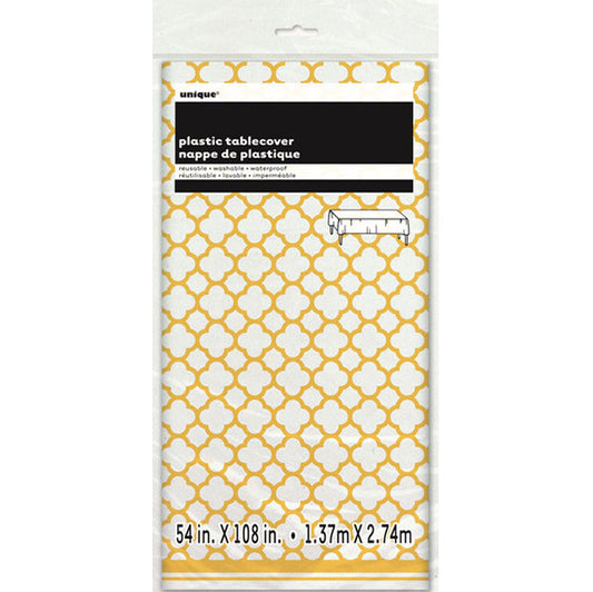 Sunflower Yellow Quatrefoil Printed Tablecover 137cm x 274cm